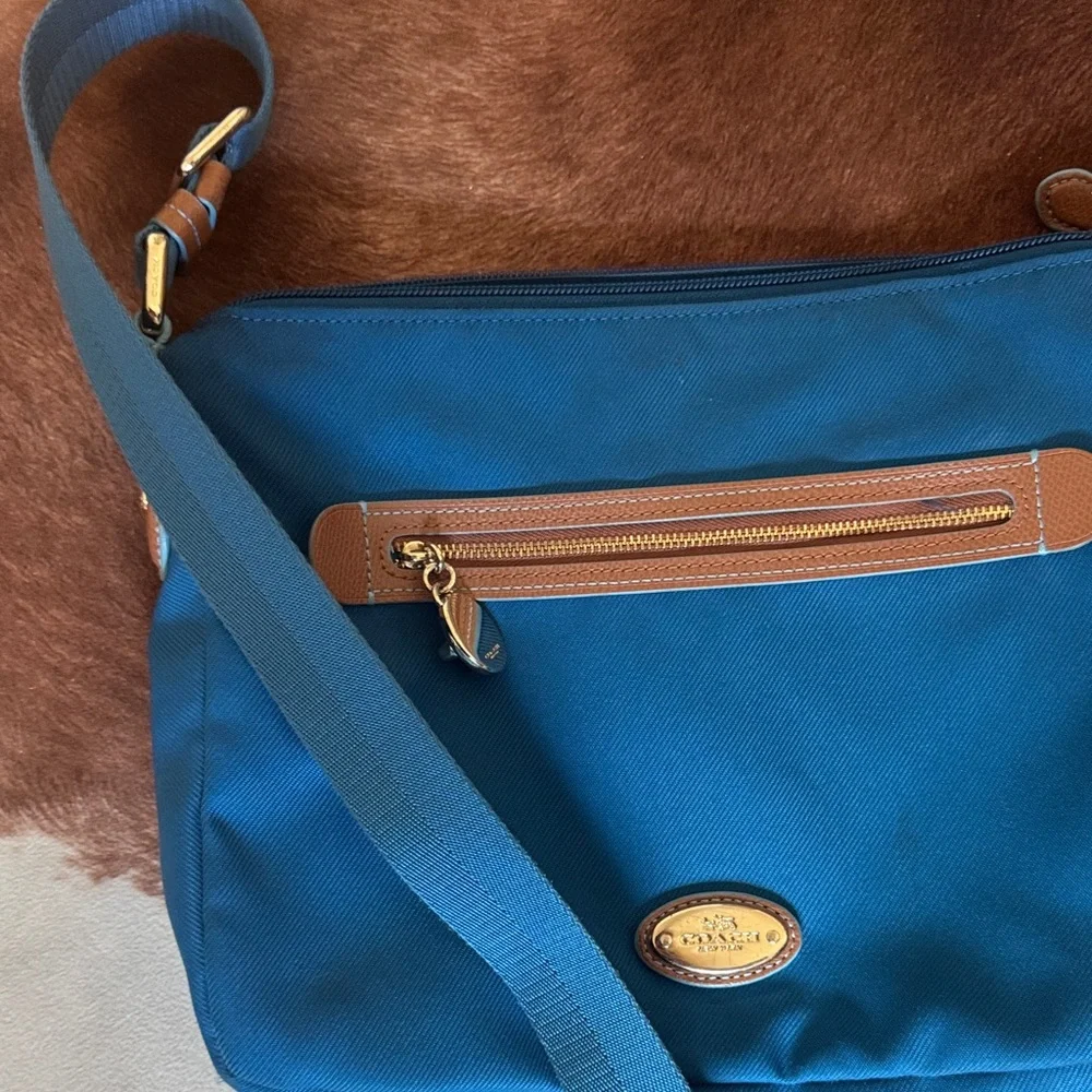 Coach Teal Nylon Crossbody with Tan Leather Trim - Picture 3 of 13